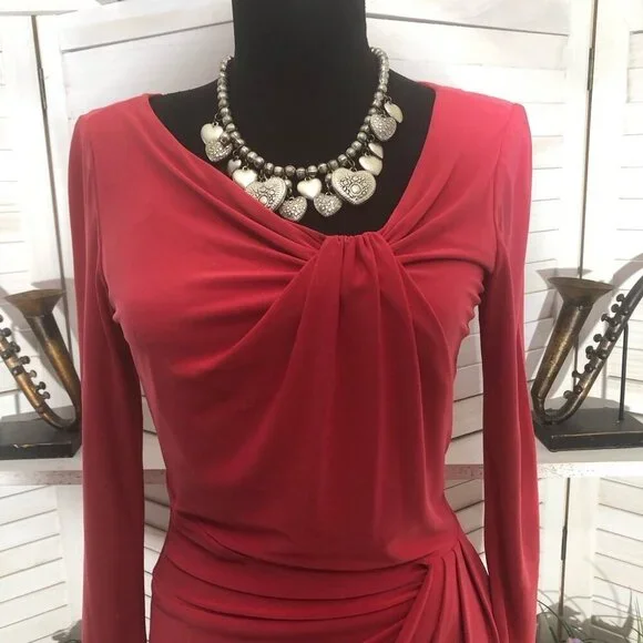 Ralph Lauren Midi Faux Wrap Sheath Dress Dark Pink Size Small - Picture 6 of 12